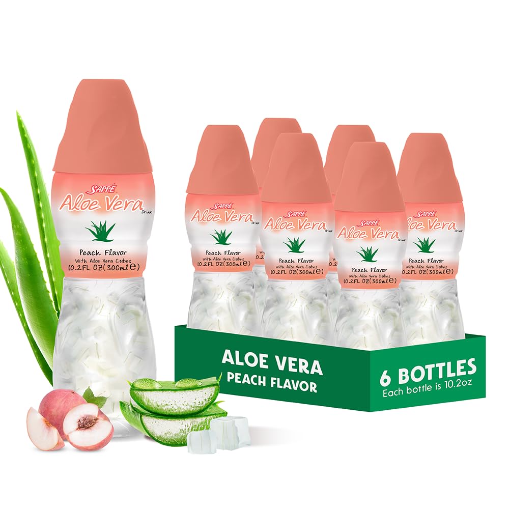 Sok aloe vera (peach flavored) z większą pustą pulpą aloesową (6 opakowań) Sok roślinny świetnie nadaje się do nawilżenia i zawiera dużą pulpę aloesową. Jest zdrowe dla dorosłych i dzieci