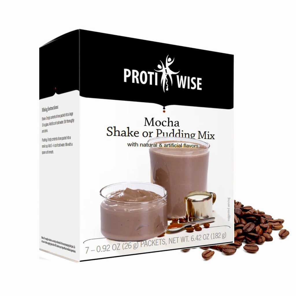 Protiwise Wysokie Białko Shake & Pudding Mix XI124; 15 g Białko, Niski Tłuszcz, Niskie Kalorie, Niski Cukier XI124; Gluten Free KETO Diet XI124; Mączka zastępcza dla kontroli głodu XI124; Mocha Flavor XI124; 5 / Box