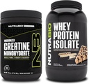 Monowodzian NutraBio Creatine, izolat nieflaworyczny, 300g i serwatkowy, masło orzechowe czekoladowe, suplement Pasek - Energia mięśniowa, Lean Muscle Growth, Odzysk i Siła