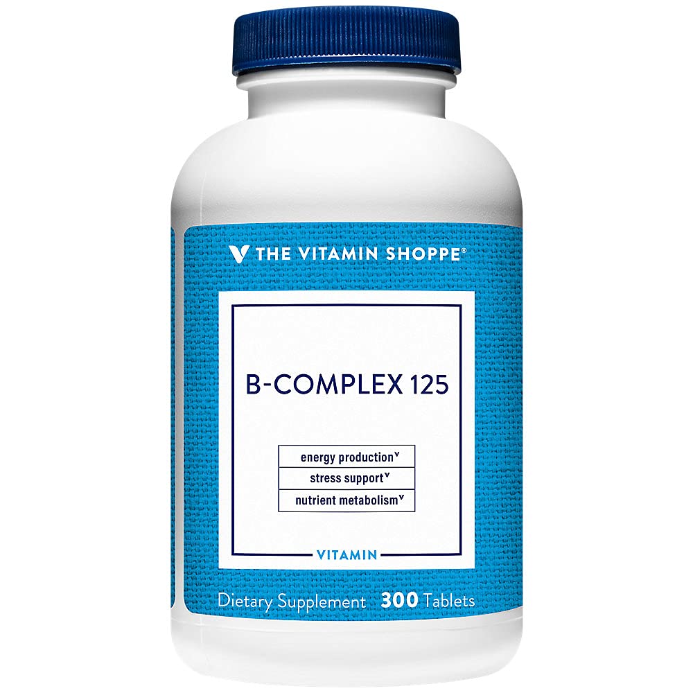Witamina Shoppe B- Complex 125 - Wspiera wytwarzanie energii, funkcje układu nerwowego i metabolizm składników odżywczych - Doskonałe źródło B1, B2, B6, B12, Niacyna, Kwas foliowy i biotyna (300 tabletek)