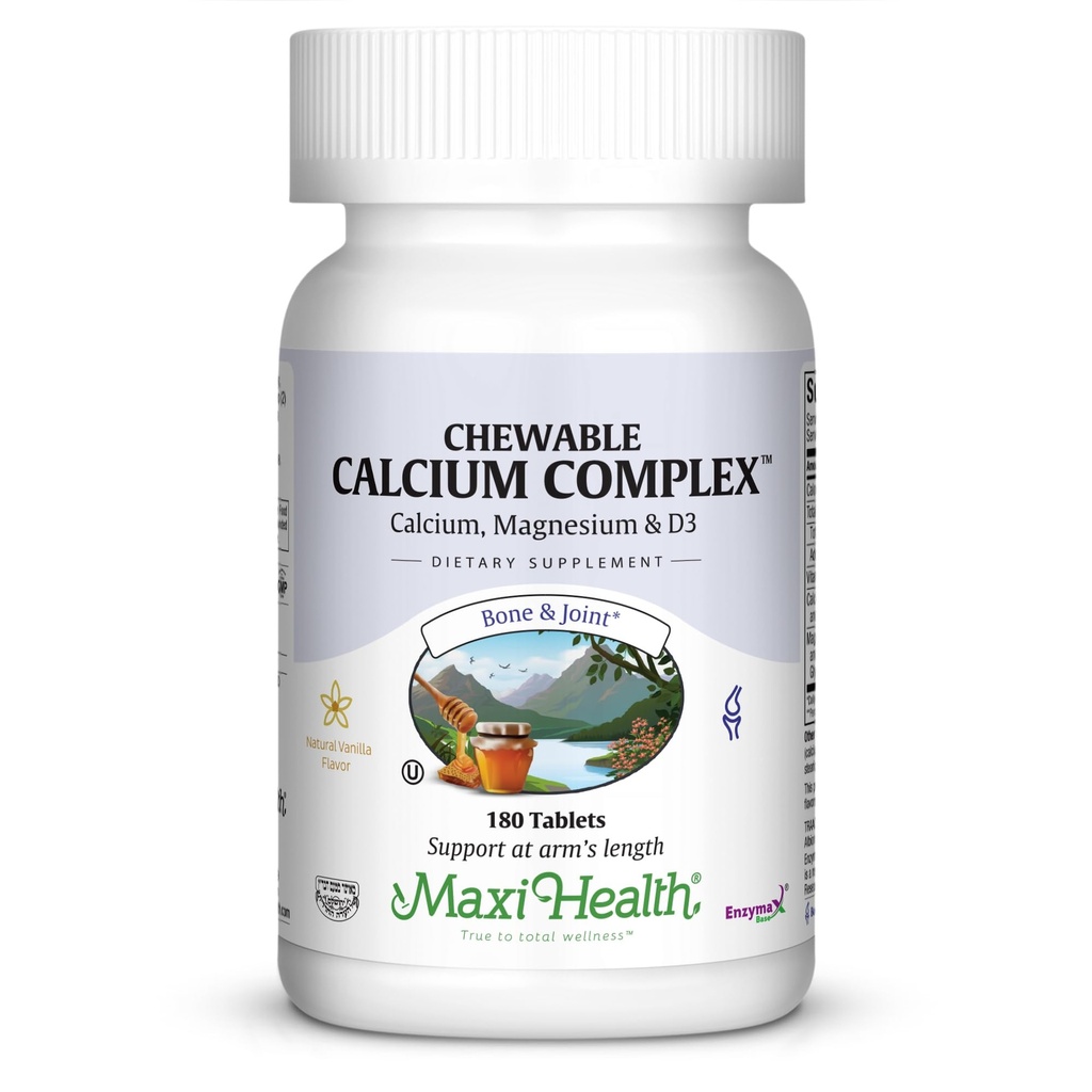 Maxi Health Chewable Calcium Complex - Vanilla Flavor Witamina D3 i Magnezu Chewables w celu wsparcia Bones - Kosher Magnez i suplement wapnia dla kobiet i mężczyzn (180 Count)
