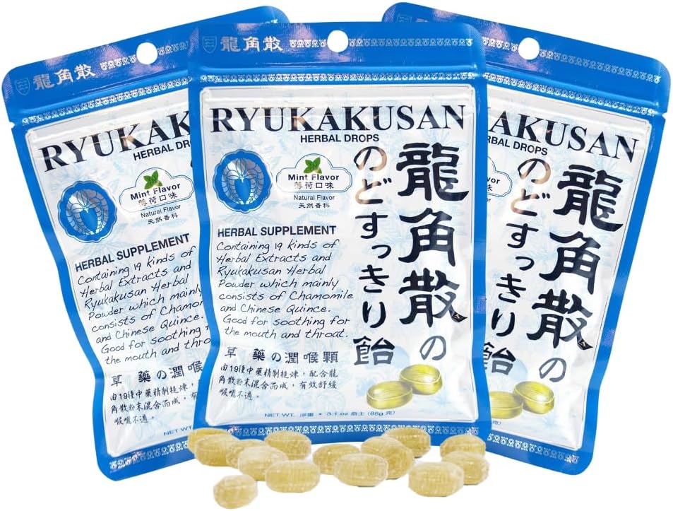 Solstice Medicine Company Ryukakusan Herbal Drops (Pack of 3) - Ment Flavor (Soothes Throat & Supports Respiral)