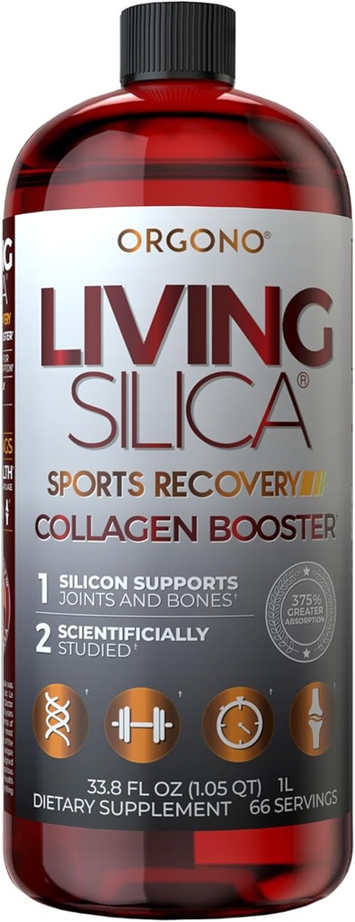Orgono Living Silica Sports Recovery | Vegan Collagen Booster | Silica-Based | Pre & Post Workout Supplement | Supports Joint Recovery, Tendon & Cartilage Health, Energy & Endurance | 33.8 Fl Oz