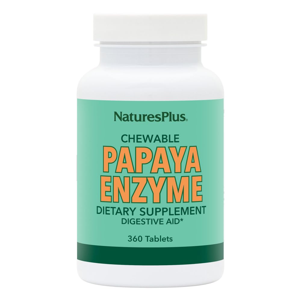 Nature Plus Papaya Enzyme - 6 mg Papain - Wszystkie naturalne suplementy diety, Zawiera Amylase & Protape - 360 Tabletki do żucia (360 Servings)