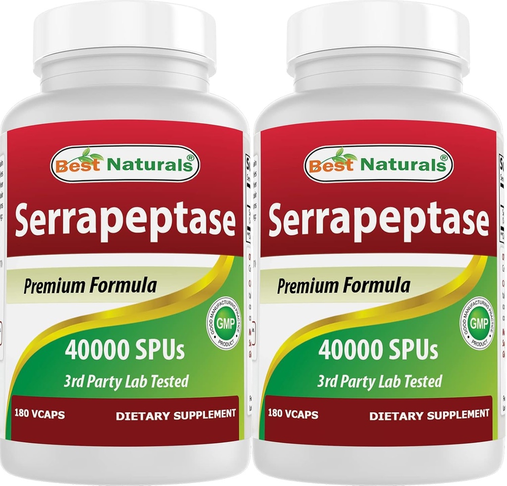 Najlepsi naturalni Serrapeptaza 40000 SPU 180 Kapsułki (180 liczenie (opakowanie po 2))