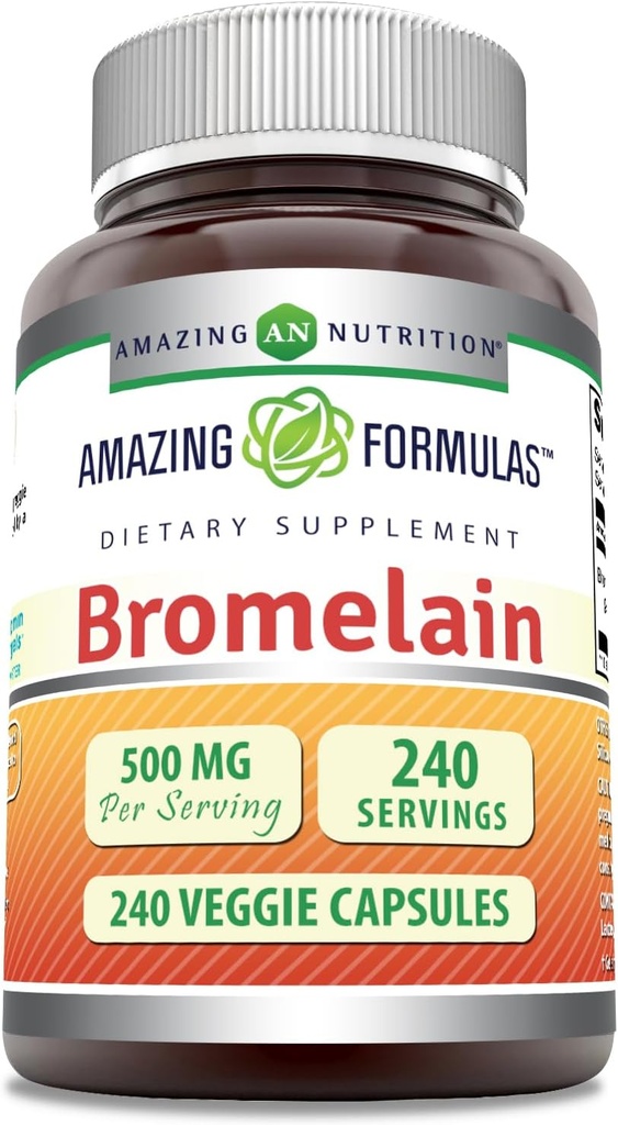 Amazing Buildas Bromelain 500mg 2400 GDU, Veggie Capsules Nether124; Non-GMO Nether124; Gluten Free Nether124; Made in USA Nether124; Ideal for Vegetarian (240 Count)