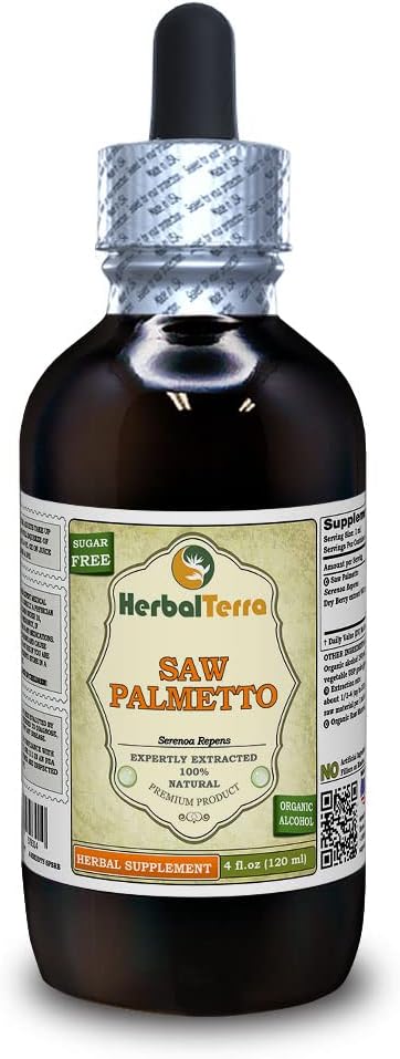 Saw Palmetto (Serenoa Repens) Tincture, Organic Dried Berries Liquid Extract (Nazwa marki: HerbalTerra, Proudly Made in USA) 4 fl.oz (120 ml)