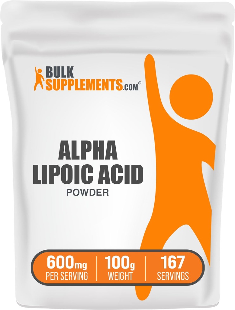 BulkSupplements.com Alpha Lipoic Acid Powder - Suplement ALA, Suplement przeciwutleniający - Bez glutenu, 600mg na jedną porcję, 100g (3,5 oz) (Opakowanie po 1)