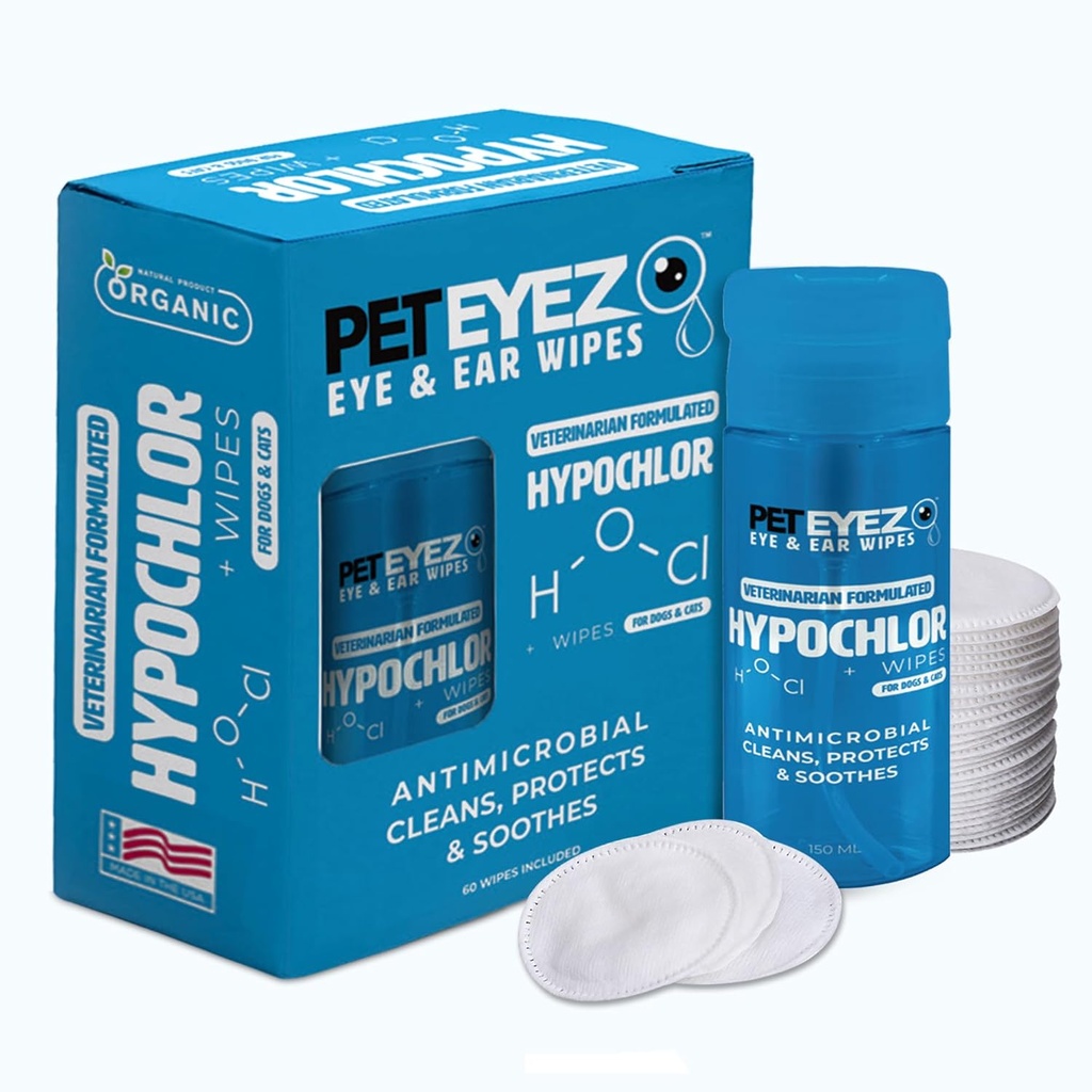 Peteyez Veterinarian Stworzony Tear Splain Remover Solution for Dogs & Cats - Hipoalergiczne czyszczenie ododwadniające usunąć brud, Wyładowania i Crust z uszu, Oczy, Łapy i Butt - 100 chusteczek