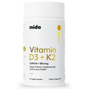 Mida Health ® D3 K2 Witamina 5000 IU z MK- 7 IG124; Naturalny suplement dla kości, serca i immunologicznego wsparcia 124; Dorośli Vegan kapsułki 124; 60 Służenie