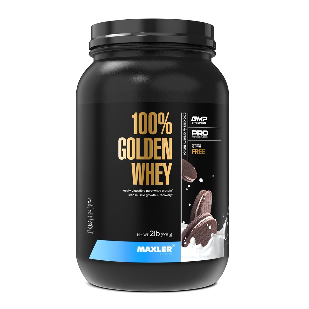 Maxler 100% Golden Whey Protein - 24g białka na serwowanie - Premium protein serwatki proszek do przygotowania przed postem - Fast- Absorbujące koncentrat serwatki, izolacja i hydrolizat mieszanki - Cookies & Cream 2 lb