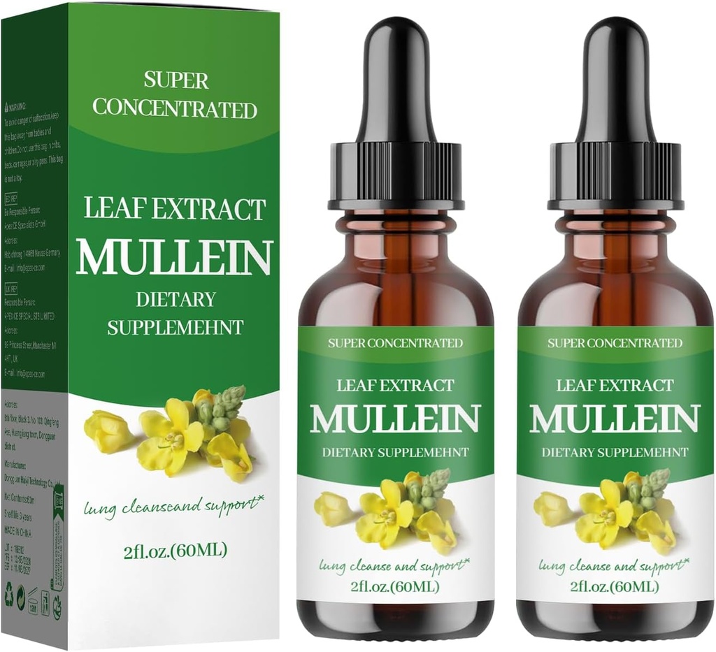 Mullein Drops for Lungs, Mullein Leaf Extract - Support Lung Cleanse - Organic Natural Supplement for Adult, Tincture Drops Adult 124; Non-GMO, Vegetarian Healthy Lifestyle - (2Pack)