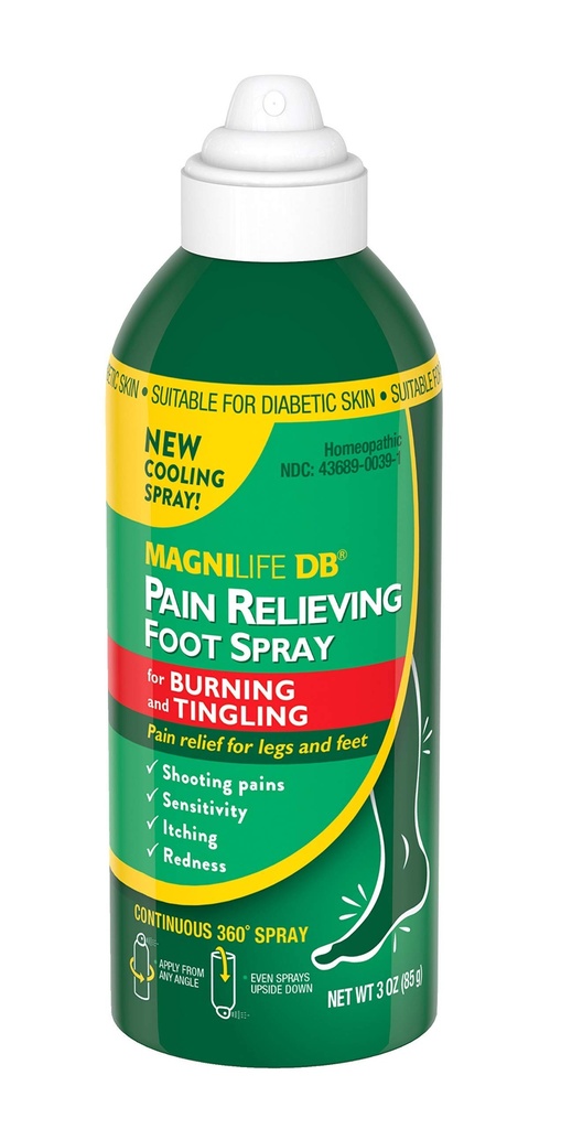 MagniLife DB Pain Relieving Foot Spray, Naturalne chłodzenie przeciwbólowe do łagodzenia oparzenia i mrowienia, Nadaje się do skóry cukrzycowej - 3oz