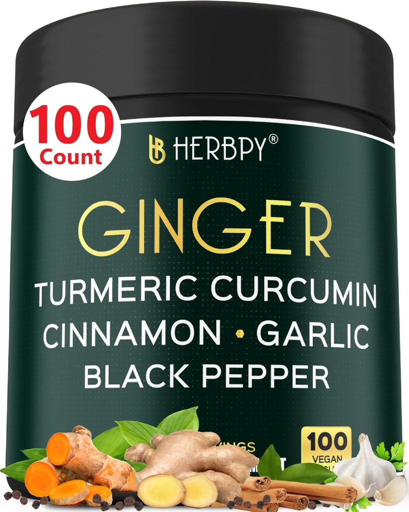 5in1 Ginger and Turmeric Supplements with Ceylon Cynamon, Czosnek - trawienie, immunologiczne, Wsparcie zdrowia mózgu i serca - 100 Kapsułki wegańskie