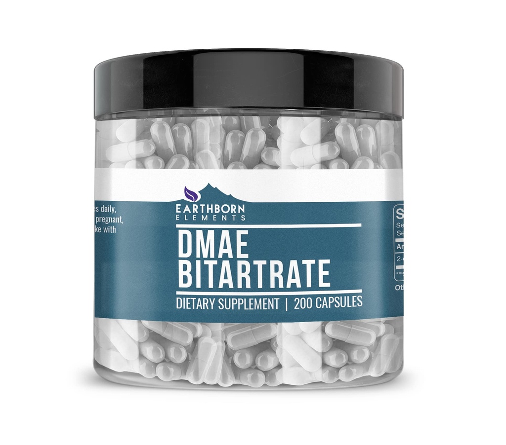Earthborn Elements DMAE Bitartrate 200 Kapsułki, Czysty i Nierozcieńczony, Brak dodatków
