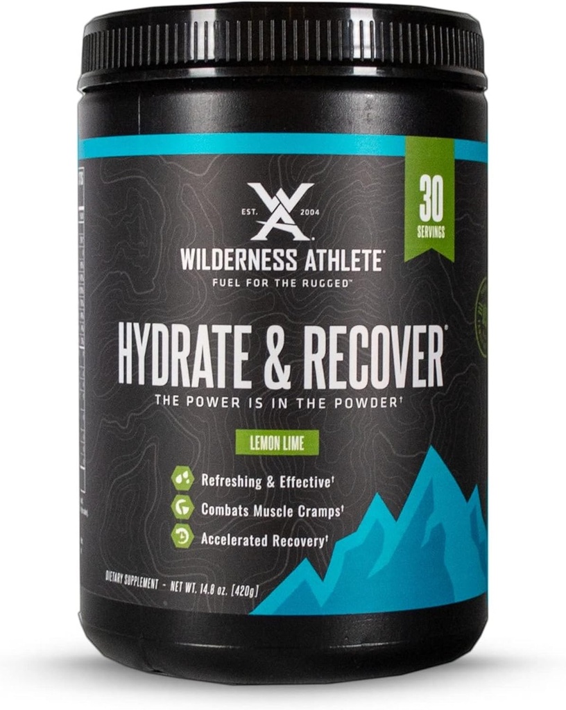 Wilderness Athlete - Hydrate & Recover Recover 124; Płynny proszek do hydrolizy Drink Electrolyte - Recover Faster with Bcaas - Hydrate Powder with 1000mg of Witamina C - 30 Serving Tub (Lemon Lime)