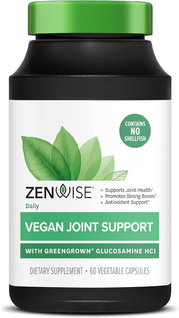Zenwise Health Certified Vegan Joint Supplement - Glucozamina HCl, Turmeric i Boswellia Extract - Supports Bone Health + Joints- Magnezu & Witamina D (D3 jako Cholecalciferol) - 60 kapsułki