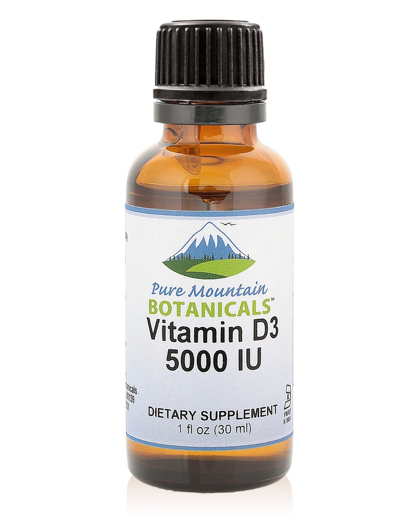 Pure Mountain Botanicals Liquid Witamina D Drops - Niearomatyzowane koszerne D3 Płynne krople w oleju MCT - 5000IU za Serving - 1oz Butelka
