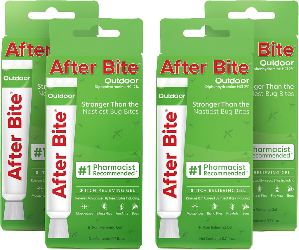 Po Bite Outdoor Formula - Itch Relief z HCl difenhydraminy - Idealny do Mosquito & Fire Ant Bites, Pszczoły & More - Przenośny wzór żel - 0.7 oz (4 Pack)