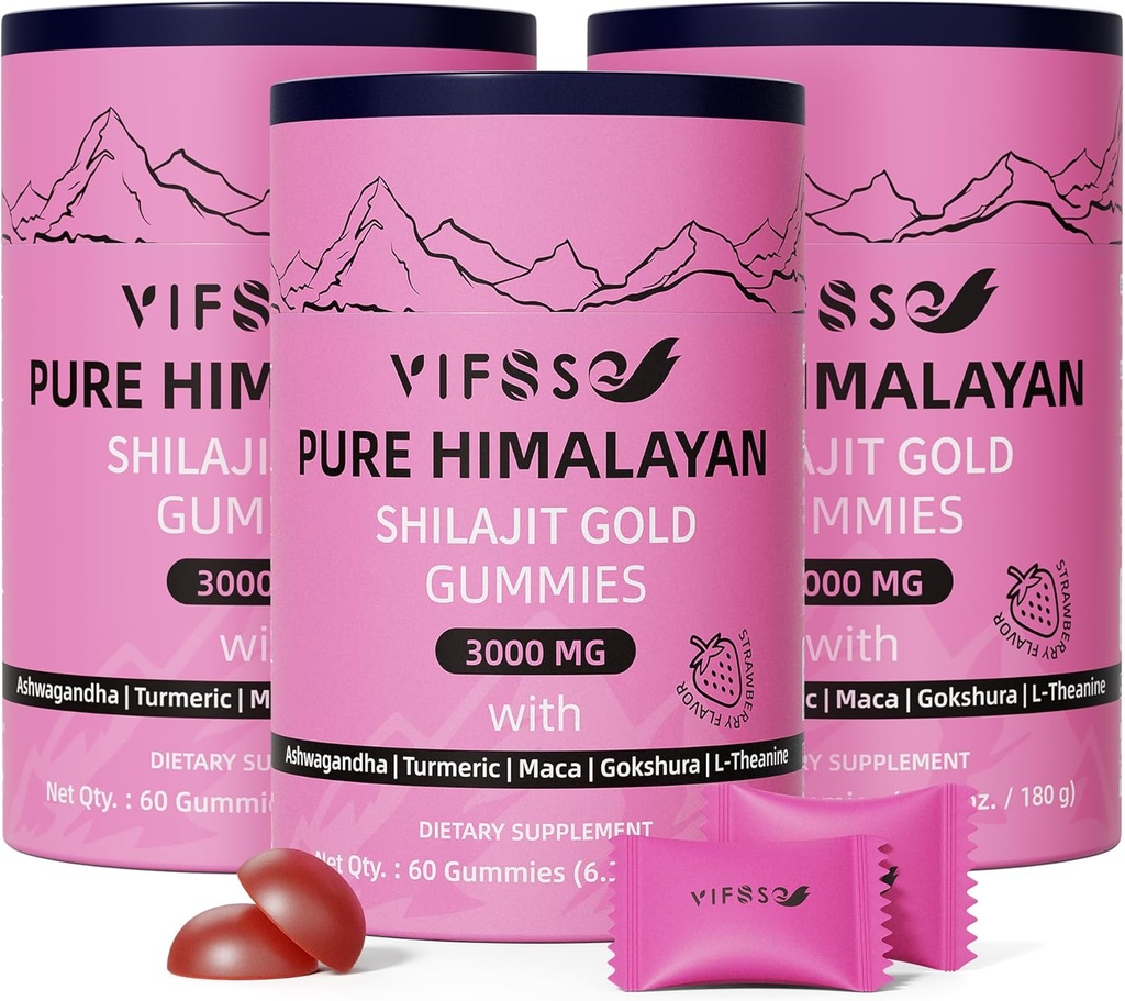 Shilajit Gummies, 3000 Mg Shilajit Pure Himalayan Organic z Ashwagandha, Turmeric Sugar Free Gummies dla mężczyzn i kobiet, Shilajit Supplement, Non-GMO Nature Shilajit for Energy, 180 Gummies