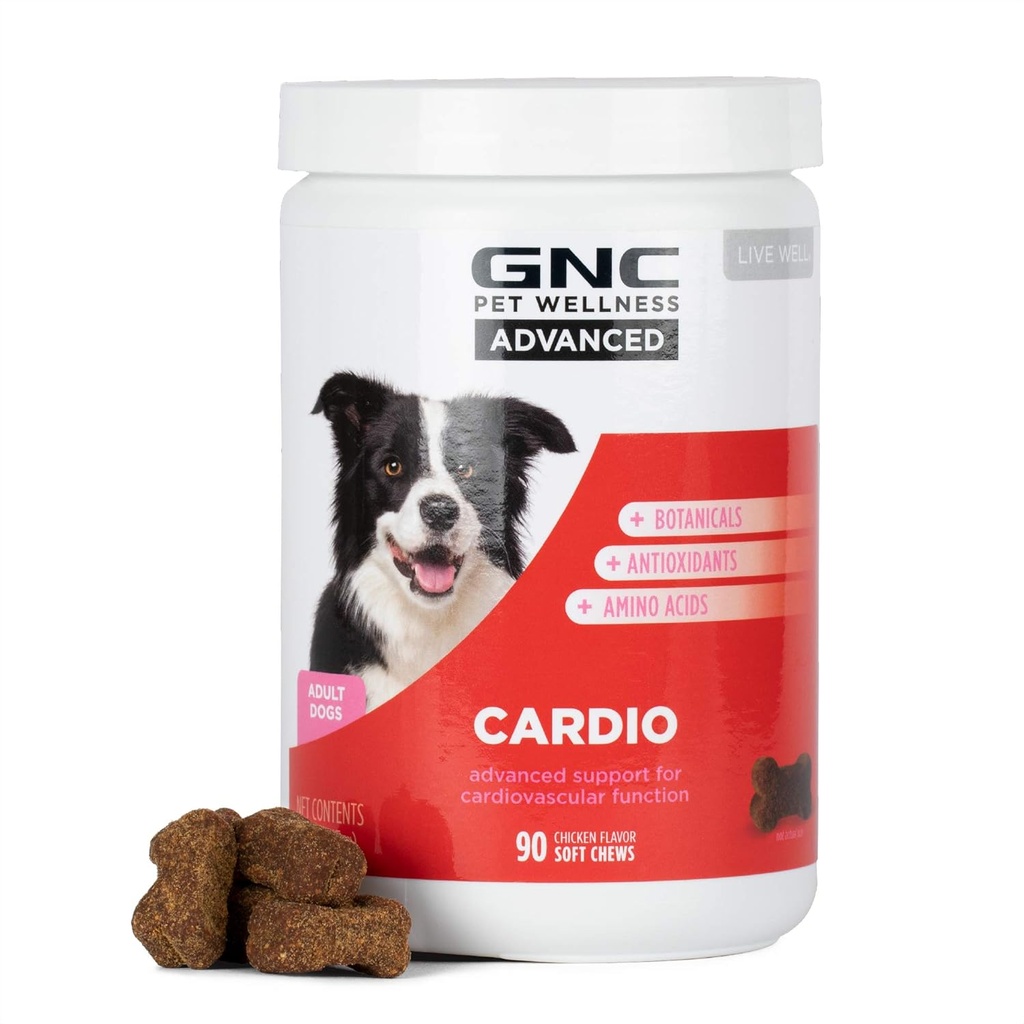GNC Zwierzęta domowe Advanced Dog Supplements, Cardival Support & Heart Health Chews for Dogs, Soft Pet Supplement Made in USA, Cardio Vitamin & Easy to Chew Canine Essentials, 90 Count