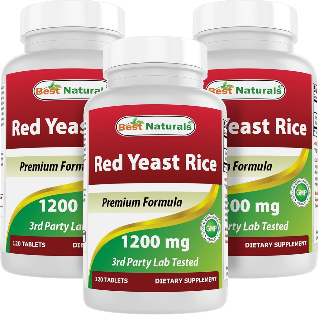 Najlepsze naturalne Red Yeast Rice 1200 mg (Non-GMO) 120 tabletek (120 sztuk (opakowanie po 3))