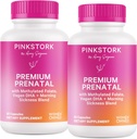Pink Stork Premium Witamina prenatalna dla kobiet - Multivitamin & Probiotyki - Poranna choroba, trawienie, & Energia - Folate, B6, & Żelazo - 60 Kapsułki - 2 opakowania