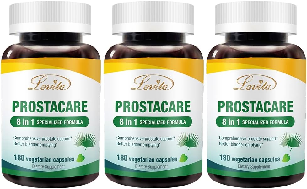 Lovita Prostate Health, 8 in 1 Exclusive Prostate Supplements for Men with Saw Palmetto 500mg, Stinging Nettle, Lycopene for Normal Urnation Frequency, 180 Veggie Capsules (Opakowanie po 3)