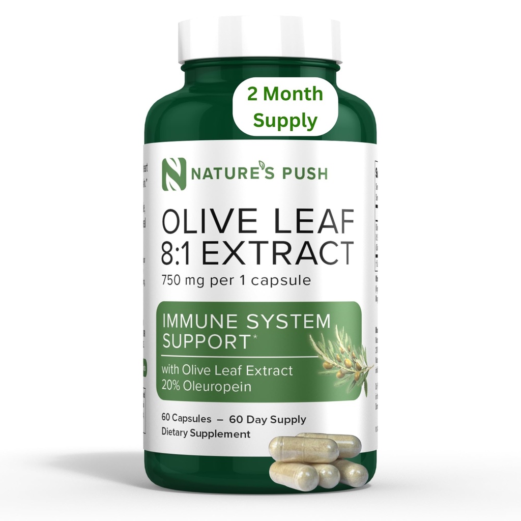 Nature 's Push Super Pothent Olive Leaf 8: 1 Wyciąg 20% Oleuropein 750mg Kapsułka Immune System, Skóra i Heart Health Support Vegan Non-GMO USA cGMP Gluten Wolna przeciwutleniacze 60 Kapsułki 2 Miesiąc Dostawy