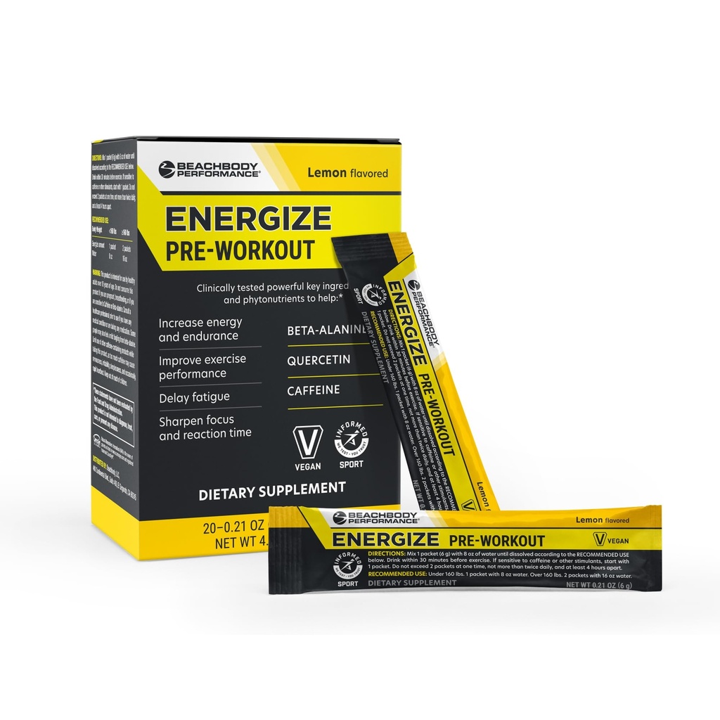 Bodi Energize Prefore Workout Powder - Beta- Alanina, Quercetin & Niskie dawki Kofeina Formuła dla Zwiększonej energii i Focus, Zwiększenie energii i suplement Endurance, Lemon aromat, 20 Sticks
