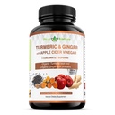 120 Kapsułki organicznego, turmerowego proszku korzeniowego USDA, organicznego proszku imbirowego USDA oraz proszku jabłkowego cydru z kurkuminą (95% kurkuminoidów) i bioperyną, 1410 mg na jedną porcję w kapsułkach wegetariańskich