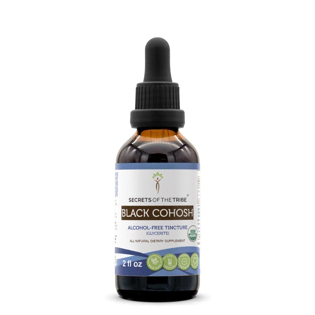 Secrets of the Tribe Black Cohosh USDA Organic Birmingham 124; Alcohol- Free Extract, High- Pottency Herbal Drops Birmingham 124; Made from 100% Certified Organic Black Cohosh (Cimicifuga Racemosa) Dried Root 2 oz
