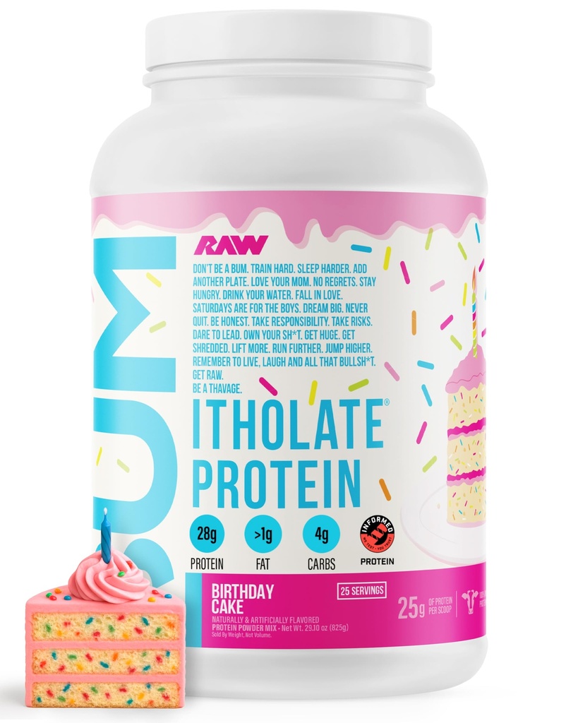 RAW Serwatka Isolate Protein Powder, Tort urodzinowy (CBUM Itholate Protein) - 100% Grass- Fed Sports Nutrition Powder for Muscle Growth & Recovery - Low- Fat, Low Carb - 25 Servings