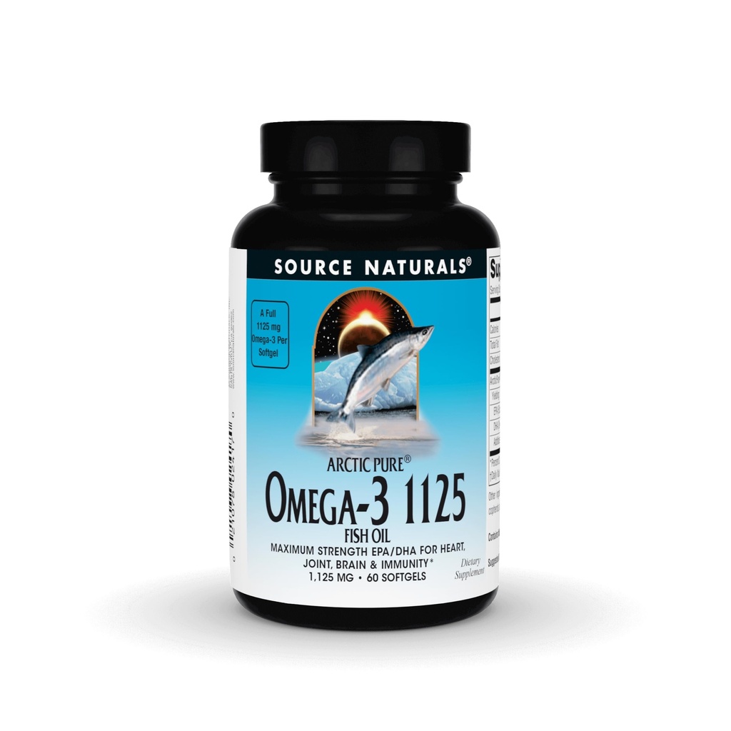 Źródło Naturals Arctic Pure Omega-3 Fish Oil, Maksymalna moc EPA / DHA dla serca, stawów, mózgu i odporności - 1125mg - 60 Softgels