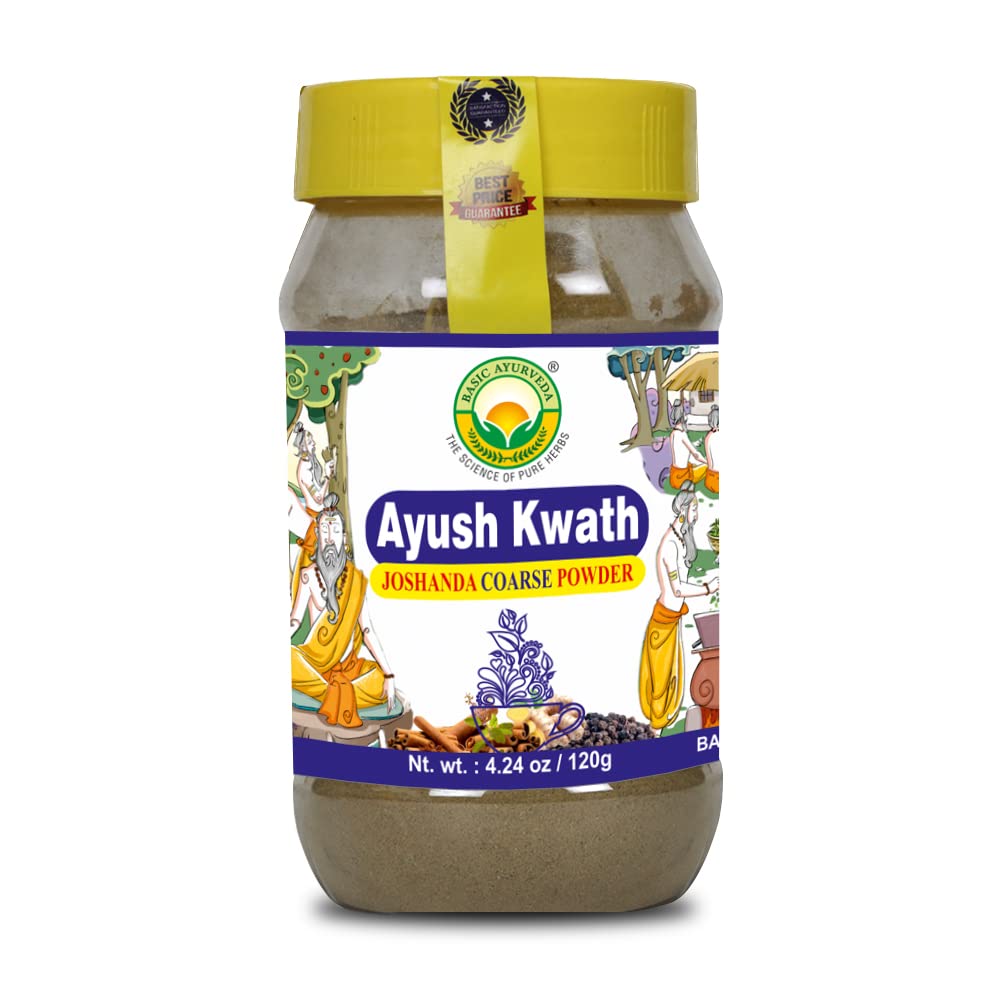 PODSTAWA AYURVEDA Kwath Kadha Proszek Dwudziesta 124; 4.23 Oz (120g) Dwudziesta dwunasta; Mieszanka przypraw cynamonu imbir & Święty Bazyl 124; Organiczny proszek Ayurvedic dla Herbal Tea & Hot Drink Mieszanki Dwudziestki 124; Podparcie gardła