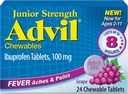 Advil Junior Siła do żucia Ibuprofen Reliever Pain i Fever Reducer, Ibuprofen dla dzieci Relief Pain, Grape - 24 tabletki