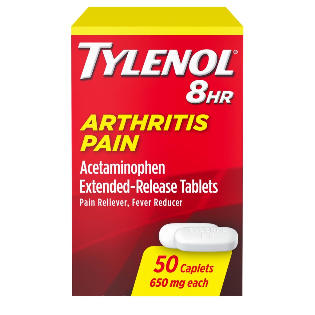 Tylenol 8-godzinna ulga w zapaleniu stawów w postaci tabletek uwalniających lek, 650 mg acetaminofenu, lek zmniejszający ból stawów i gorączka, lek zmniejszający ból jamy ustnej w przypadku zapalenia stawów i bólu stawów, 50