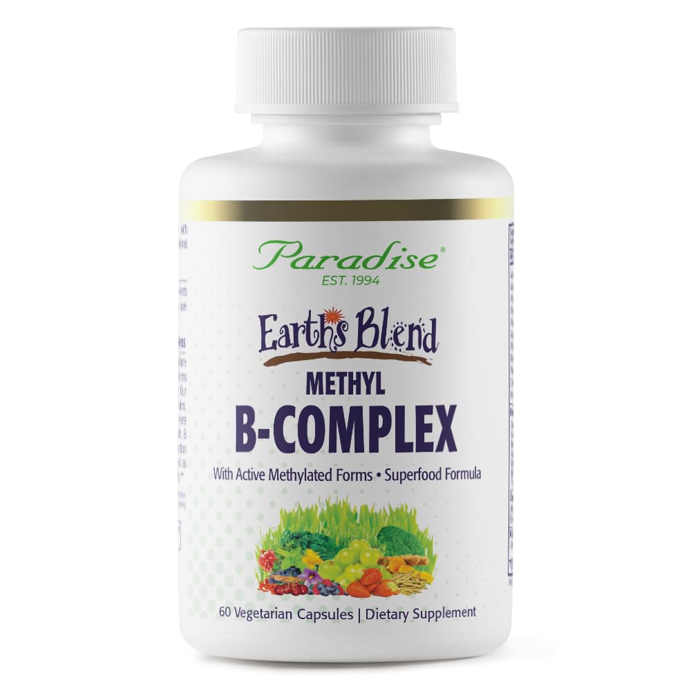 Paradise Herbs, Ziemski Mieszanka B- Complex, Metylowany, Enzymatycznie Aktywne formy B Witaminy + Superfoods, Wspiera energię i odporność, 60 Kapsułki