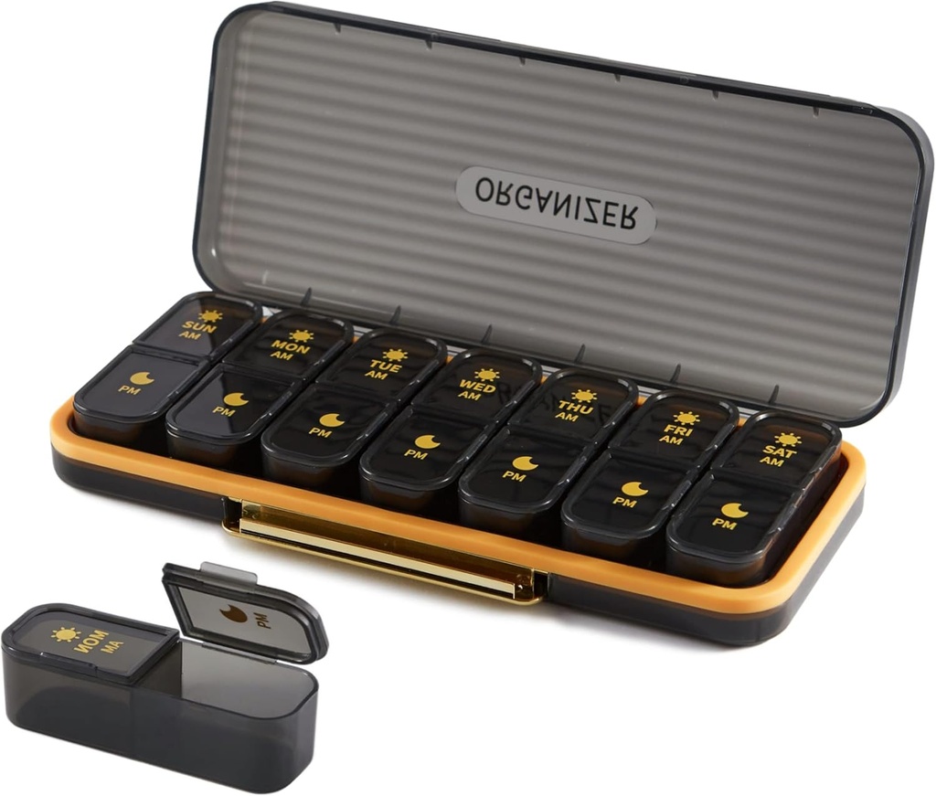 Cotygodniowy Pill Organizator 2 razy dziennie - Pil Case Am Pm - Pigułka podróży Box 7 dzień Przenośny Codzienne pojemnik witaminy Estetyczny Dyspensor Medycyny z 7 oddzielnych kompozycji Rano Suplement nocy