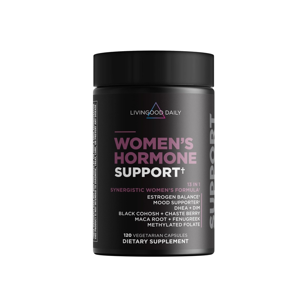 Livingood Daily Women 's Hormon Supplement, Estrogen Balance with Fenugreek, Black Cohosh, Chasteberry, DIM, Natural PMS & Menopauza Support, Non GMO, Gluten Free, Kapsułki wegetariańskie, 120 Ct