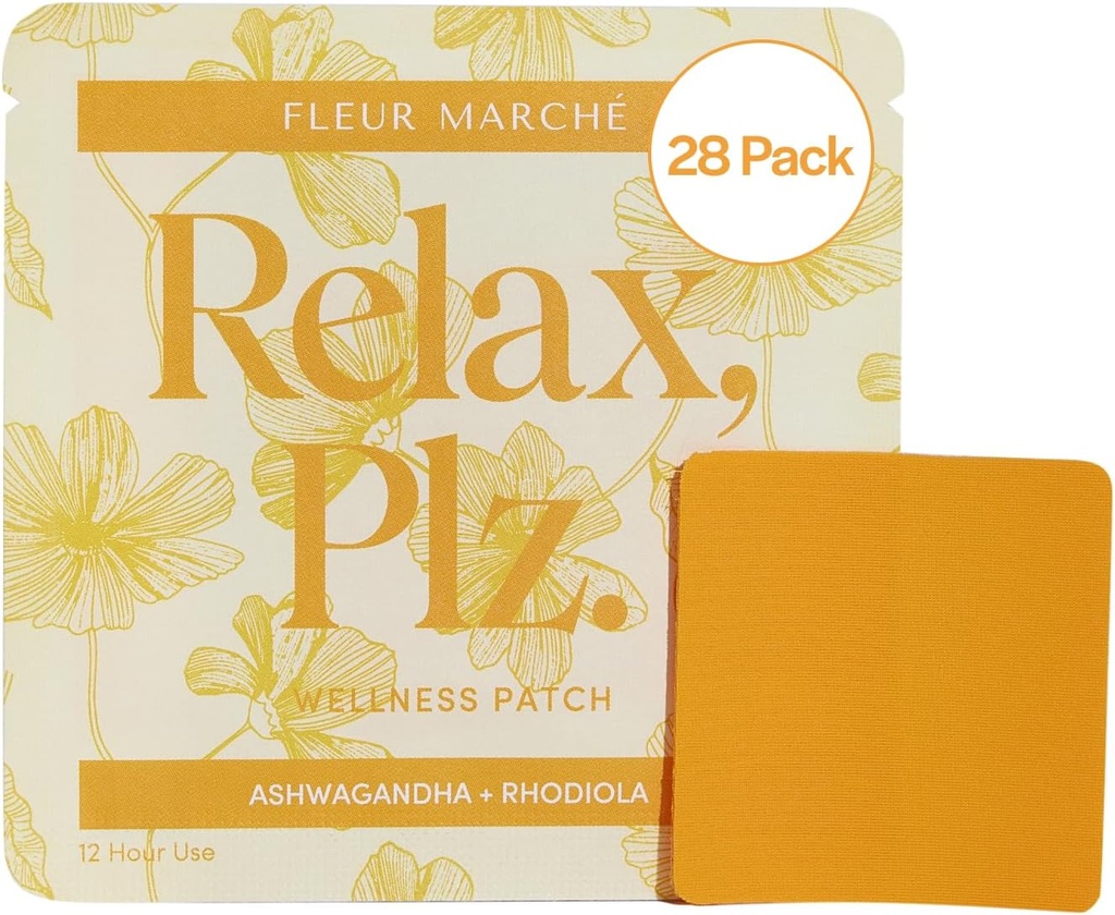 Fleur Marche Relax, Plz Botanical Supplement Patch - Calming & Relaxing Wellness Patch z Ashwagandha, Rumianek i inne potężne adaptogeny - Wysoce Biodostępne - 28 Łaty