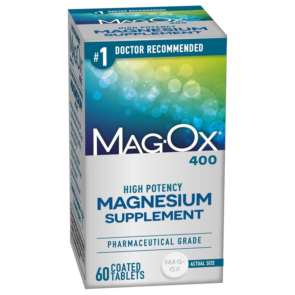 Mag- Ox 400 Magnezu Suplement, Oksyd magnezowy klasy farmaceutycznej z 482 mg na dawkę, 60 tabletek