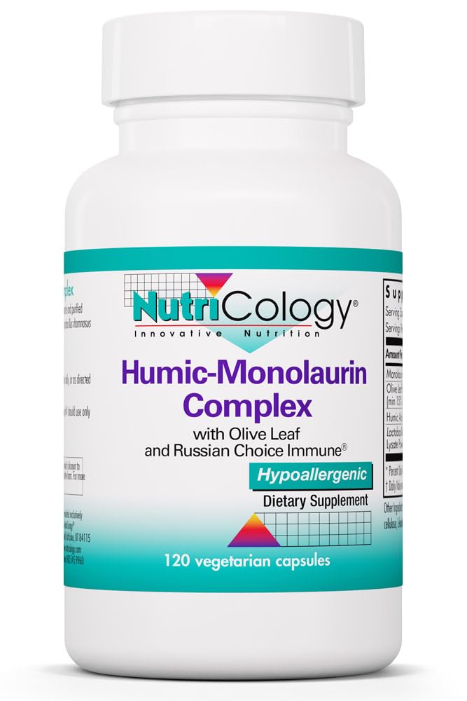 Nutricology Humic- Monolaurin Complex - Wsparcie dla układu immunologicznego, Suplementy kwasu Humicznego, z liściem oliwki, Kapsułki wegetariańskie - 120