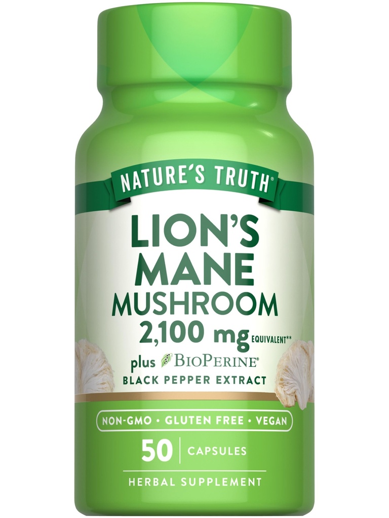 Nature 's Truth Lions Mane Supplement Kapsułki 124; 2100mg 124; 50 Hrabia 124; z BioPerine 124; Wegan, Non GMO & Gluten Free Extract Formuła