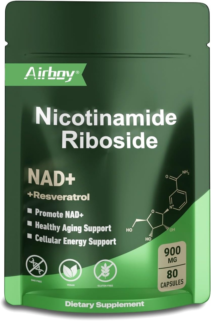 Aeroboy NAD Suplement z Nikotynamidem Riboside Resveratrol & Quercetin 900 mg, NMNH Alternatywa dla mężczyzn i kobiet Wsparcie anty-starzenia, Energia, Focus - 80 Kapsułki