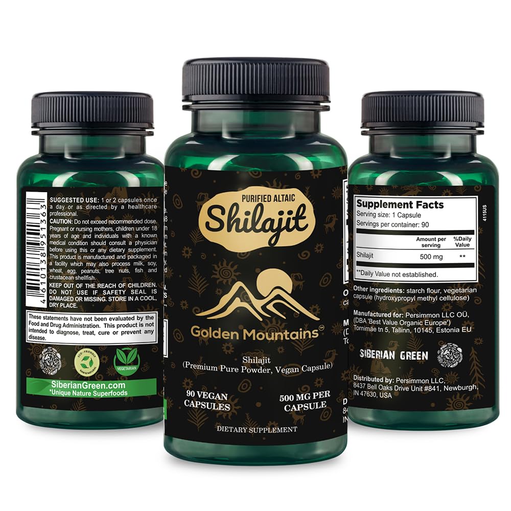 Golden Mountains Shilajit Vegan kapsułki 500mg Pure Altai 90 Count Premium Trace Minerals
