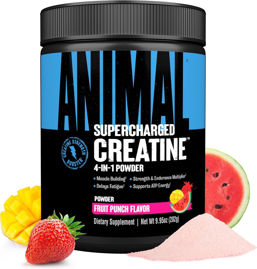 Proszek do stosowania u zwierząt z doładowanym produktem Creatine - monohydrat w zapachu - Betaine Bezwodny, PurpleForce & Senactiv, Siła, Wytrzymałość, Odzysk mięśni dla mężczyzn i kobiet - Fruit Punch, 300g