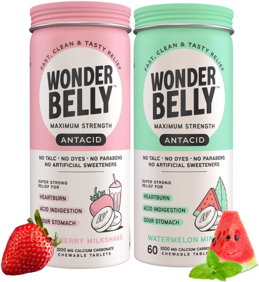Antacid Chewable Tablets Bundle skuteczne Heartburn i natychmiastowe niestrawność kwasu, Maksymalna moc (Truskawka Milkshake & Arbuz Mint)