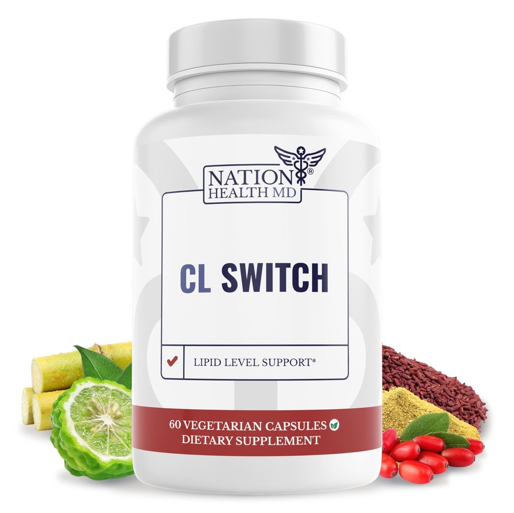 CL Switch - Heart Wellness Supplement - Wspiera zdrowe Cholesterol Poziomy & Ciśnienie krwi już w normalnym zakresie * - z Citrus Bergamot, Berberine, Czerwony Yeast Rice - 60 Kapsułki