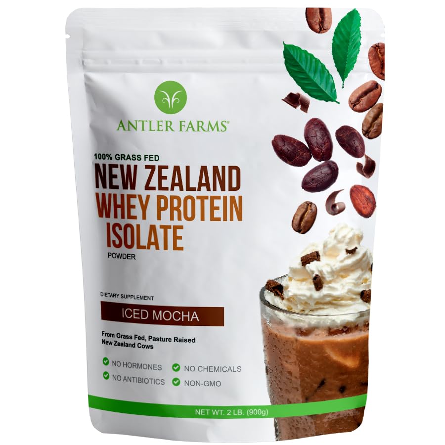Antler Farms - 100% trawa karmiona Nowa Zelandia Izolat białka serwatki, Mrożony Mocha Flavor, 2 kg - Czysty i czysty, 6 Składniki, Przetworzony na zimno